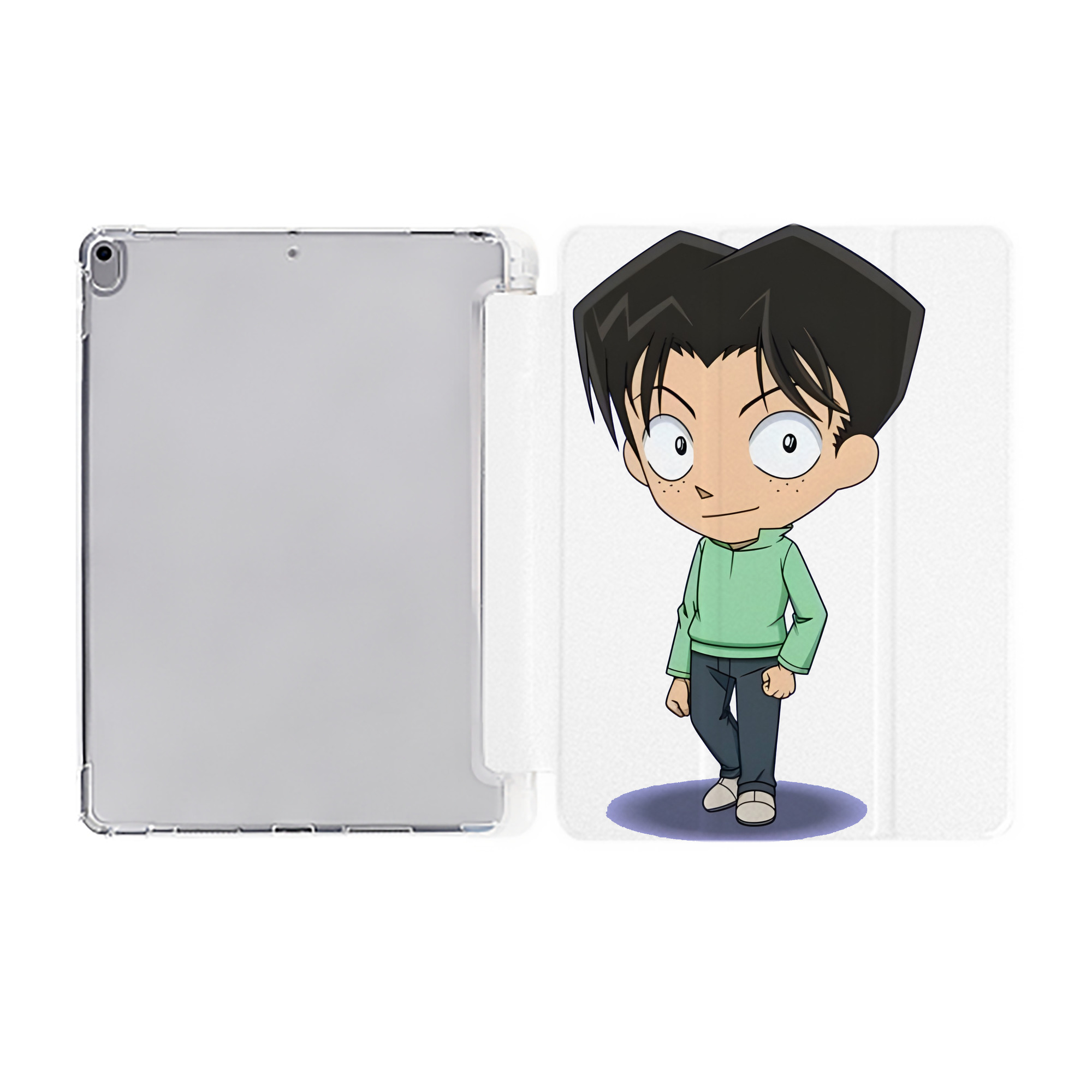 （画像用） 名探偵コナン 円谷 光彦 つぶらや みつひこ Detective Conan Mitch Tennyson IPad ケース ペン収納付き 三つ折りスタンド PUレザー×シリコン 対応機種9.5/10.5/10.9インチ